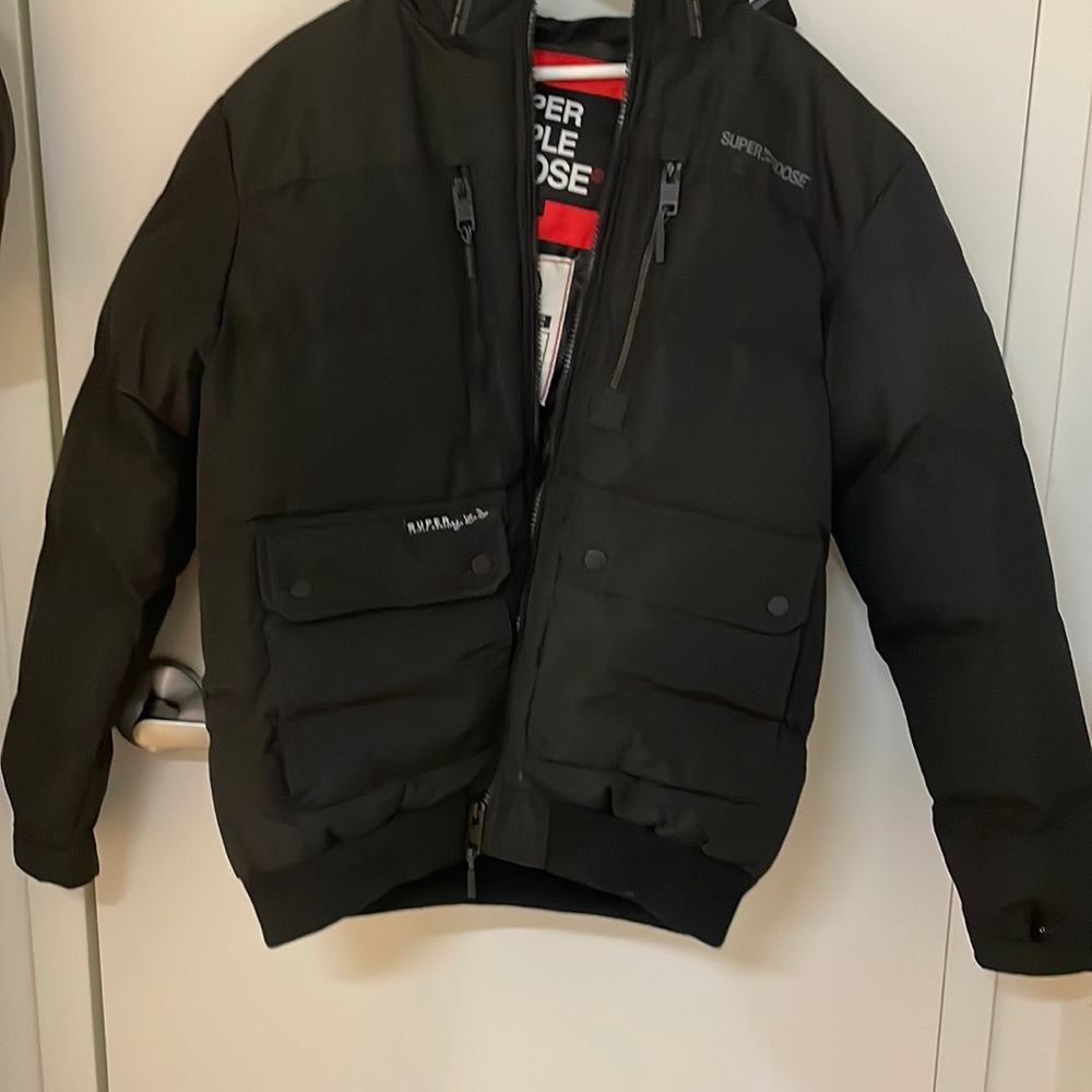 Winter puffer with hood, super triple goose. L size but size smaller